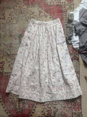 Floral Eyelet Midi Skirt